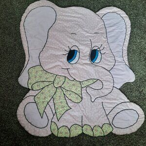 Vintage Elephant Shaped Baby Quilt 37"x44" Unique Blanket Nursery Decor Pink
